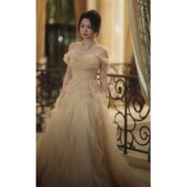 原版 一字肩连衣裙露肩晚礼服女衣服潮 短剧曼陀罗李柯以赵曼同款