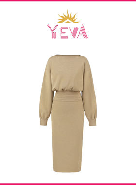 YEVA 法式赫本优雅风多层收褶弹力收腰针织洋装女2026春季新款