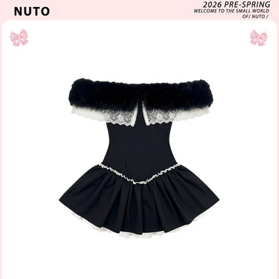 NUTO千金风小黑裙一字肩