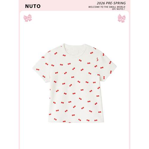 NUTO奶油红蝴蝶结印花