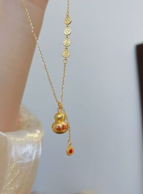 黄金色足银999纯银传承福禄葫芦项链马到成功新中式重工设计感套