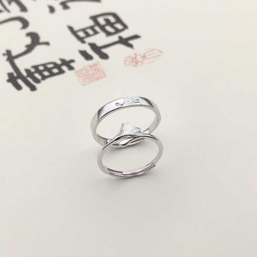 纯银999足银杏儿叶片情侣戒指男女一对创意设计树叶对戒森系简约