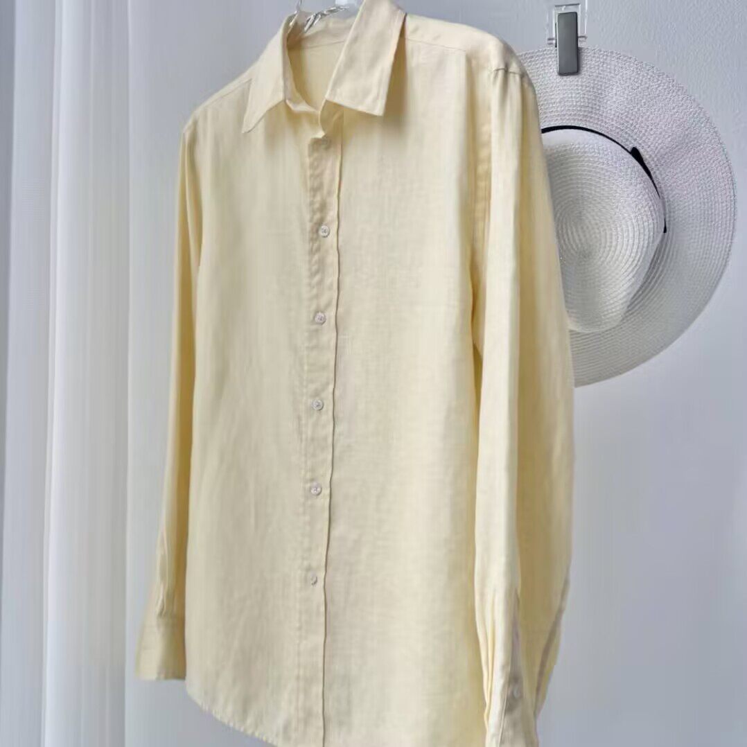 100%亚麻衬衫女通勤翻领宽松翻领