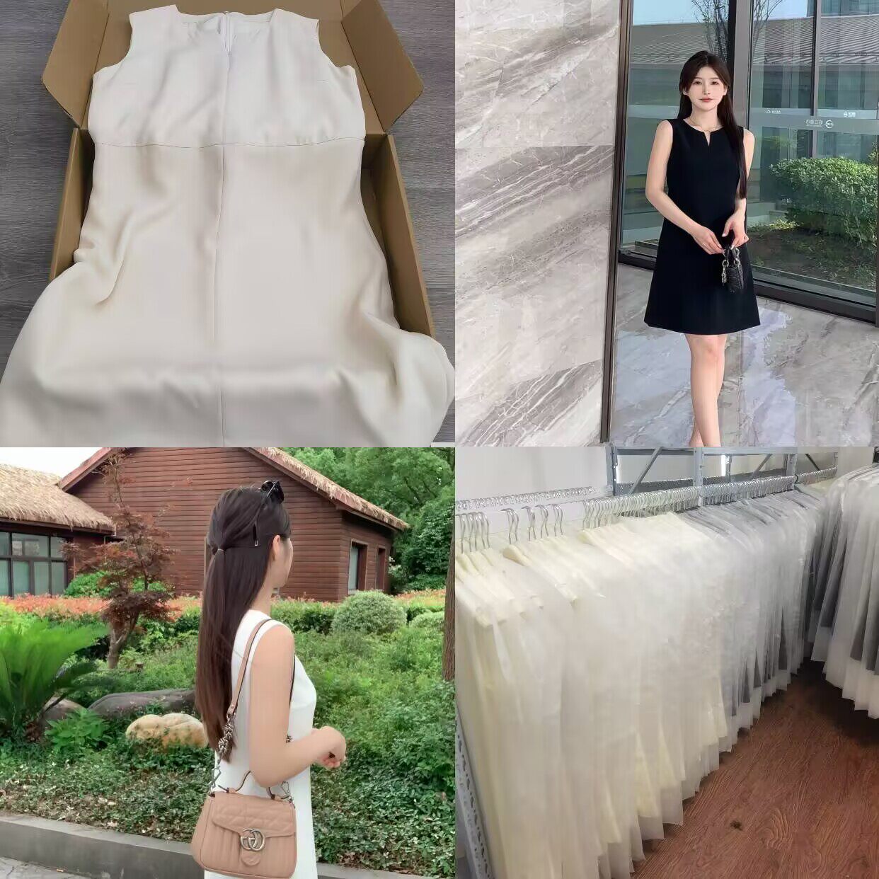 进口醋酸通勤收腰A摆无袖连衣裙