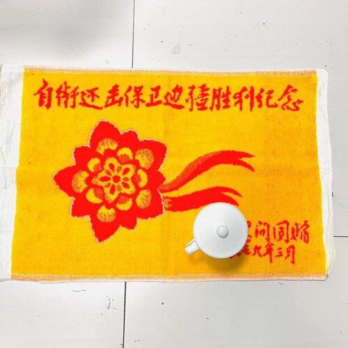 对越自卫还击战纪念品纪念物胜利杯子枕巾毛巾慰问团1979年参战