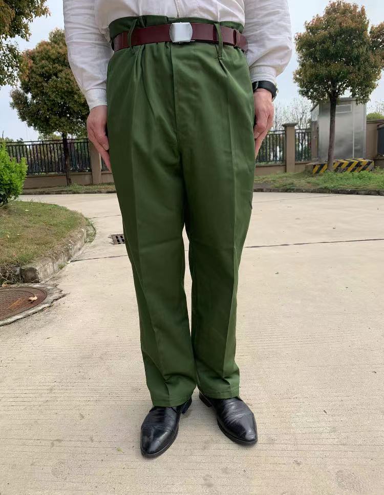 大裆军绿色的确良裤子老式涤卡
