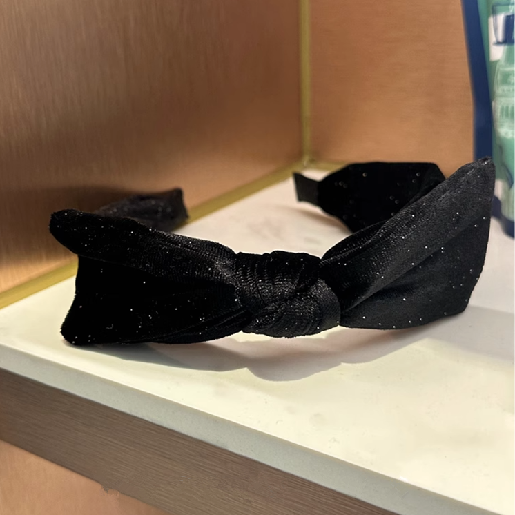 cookie饰品韩国简约舒适港风黑色丝绒蝴蝶结发箍女高级气质头箍
