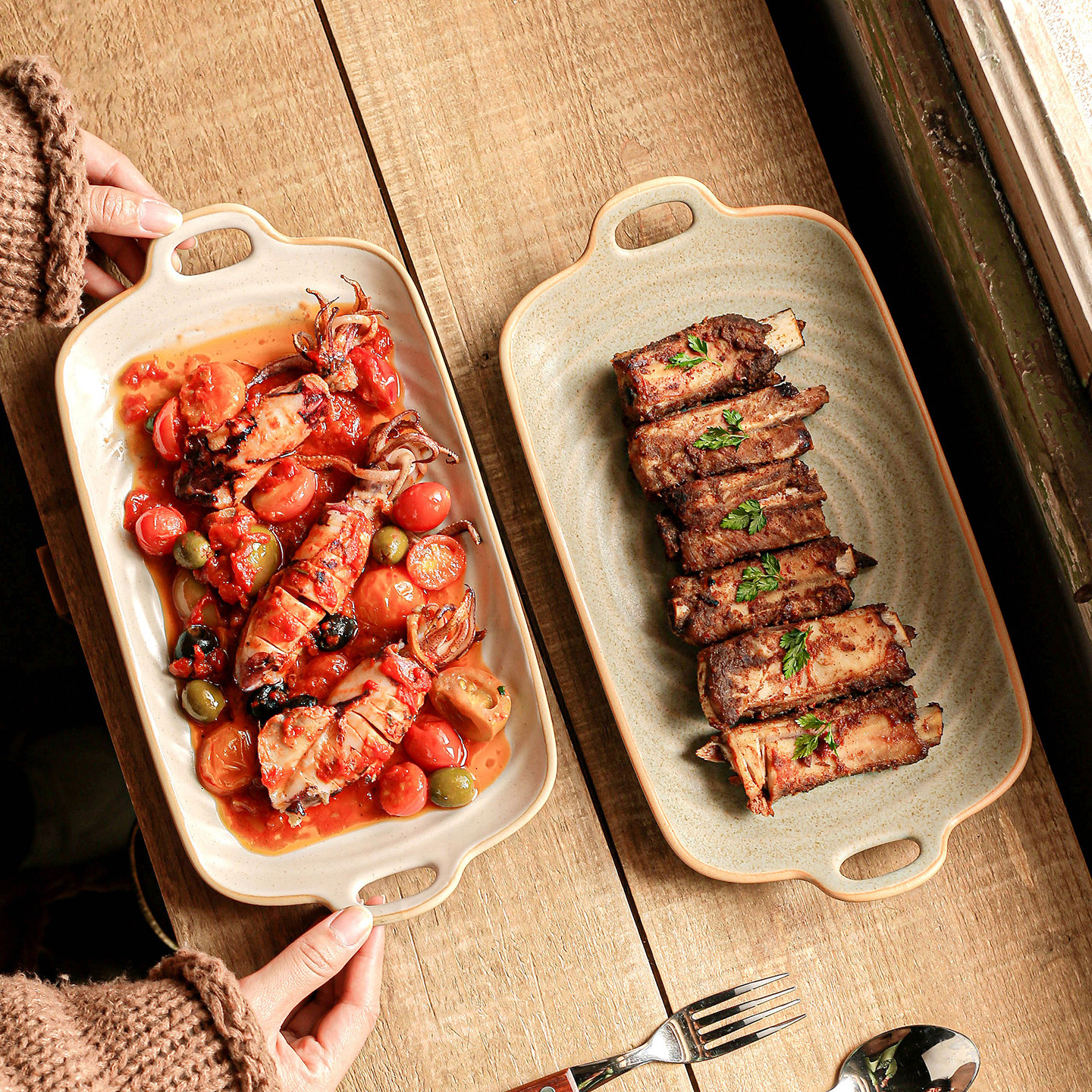 盘子家用菜盘12寸鱼盘双耳陶瓷盘年夜饭餐具日式长方形寿司盘碟子,餐饮具,盘,淘宝优惠券,粉丝福利购,淘宝优惠卷