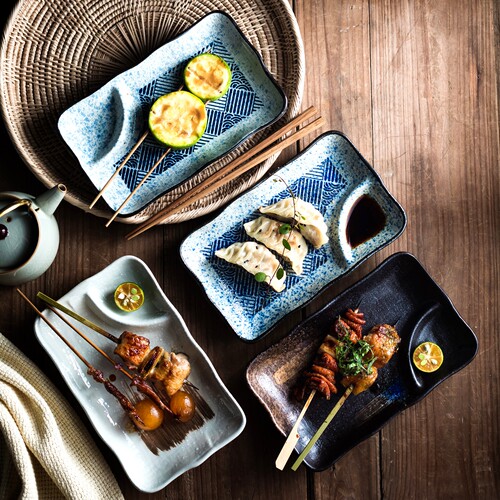 复古陶瓷蘸料分格盘饺子盘寿司碟