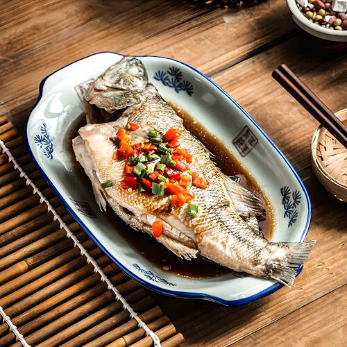 双耳鱼盘饭店专用蒸鱼盘子长方形