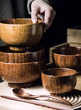 碗个人专用饭碗日式汤碗酸枣木碗食品级家用木质餐具大号木头面碗
