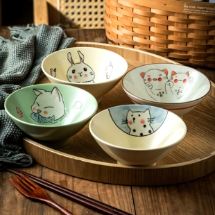宝宝碗陶瓷可爱小碗儿童饭碗釉下彩斗笠碗情侣碗高颜值餐具碗家用