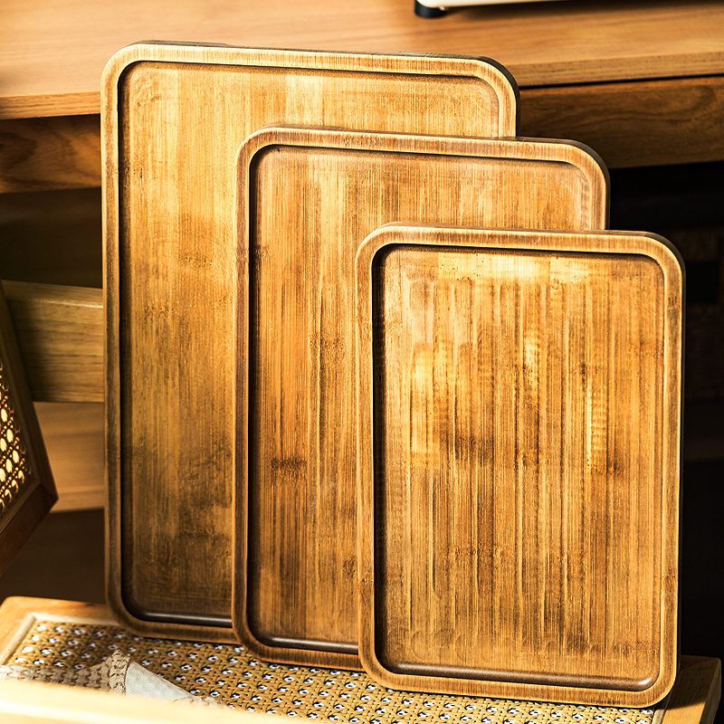 复古竹木托盘一人食餐具套装日式餐盘长方形壶托木质盘子茶点盘