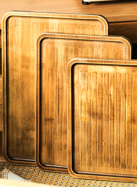 复古竹木托盘一人食餐具套装日式餐盘长方形壶托木质盘子茶点盘