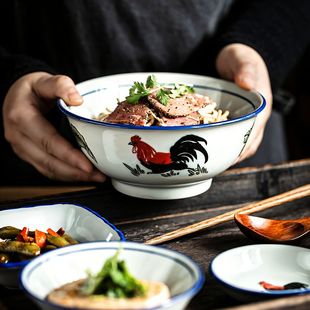 碗陶瓷公鸡碗面条碗复古怀旧碗面碗家用大碗汤碗吃饭 潮汕老式 碗