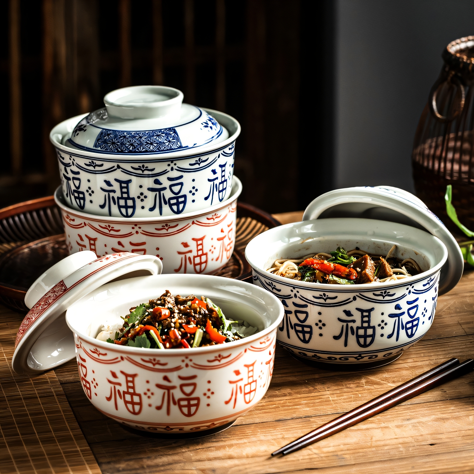 泡面碗带盖高颜值福字碗可微波碗