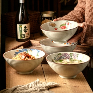 漂亮汤面碗斗笠碗面碗釉下彩汤碗饭碗碗家用大碗日式 拉面碗泡面碗