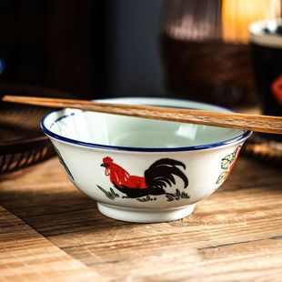 怀旧碗反口碗6寸碗家用陶瓷饭碗面碗复古大碗汤碗吃面 鸡公碗老式