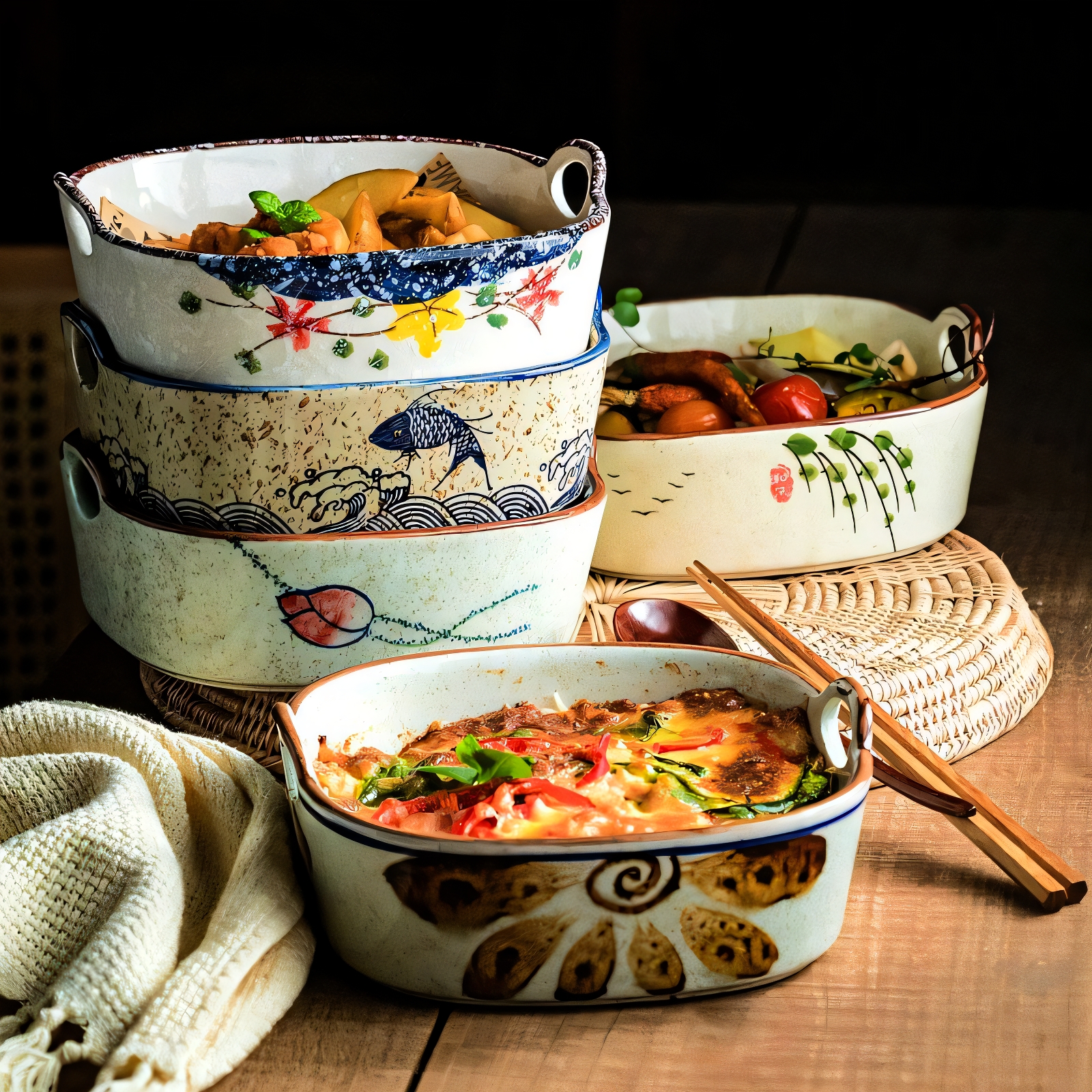 烤碗烤箱烘焙专用盘子双耳耐高温