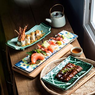 刺身拼盘盘子长条盘陶瓷平盘长方形寿司盘饺子盘商用日式摆盘餐具