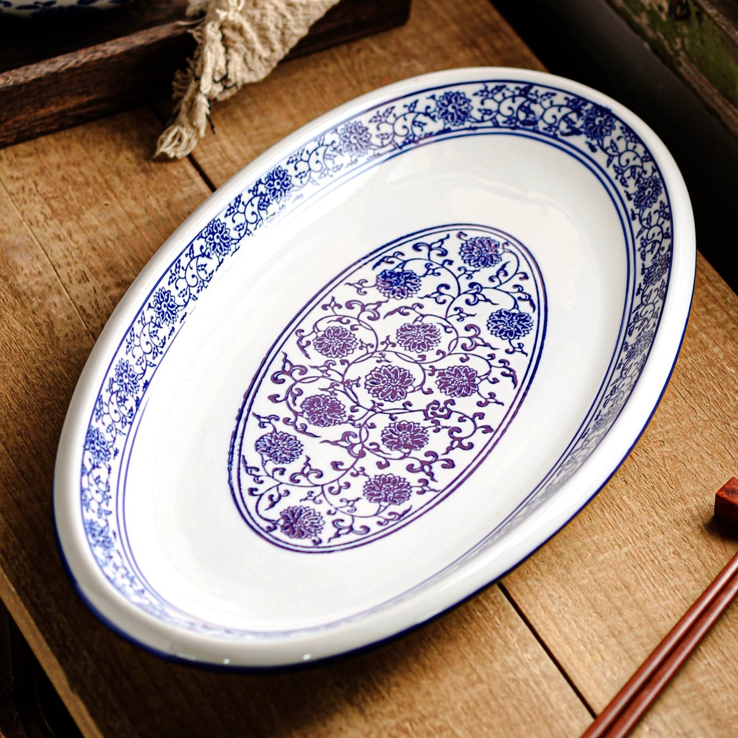 青花瓷盘新款鱼盘家用蒸鱼专用盘子高级椭圆大号釉下彩深盘陶瓷,餐饮具,盘,淘宝优惠券,粉丝福利购,淘宝优惠卷