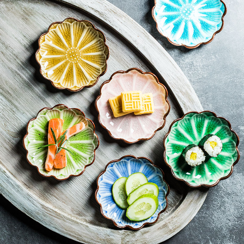 高颜值日式冰裂花朵碟子 创意陶瓷碟家用 调味碟调料碟醋碟酱油碟