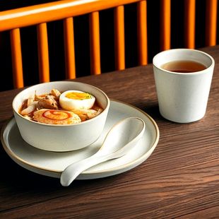 私人会所高档餐具摆台碗碟套装一人食餐盘个人专用粗陶茶杯碗盘子