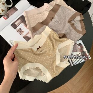 软萌波点格子内裤女磨毛少女甜美10A抑菌莫代尔裆中腰高弹三角裤