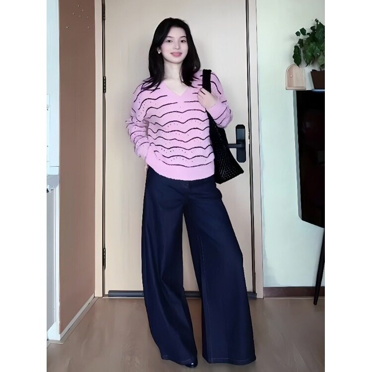 秋季搭配一整套原创多巴胺甜美韩系显瘦针织衫毛衣牛仔裤两件套装
