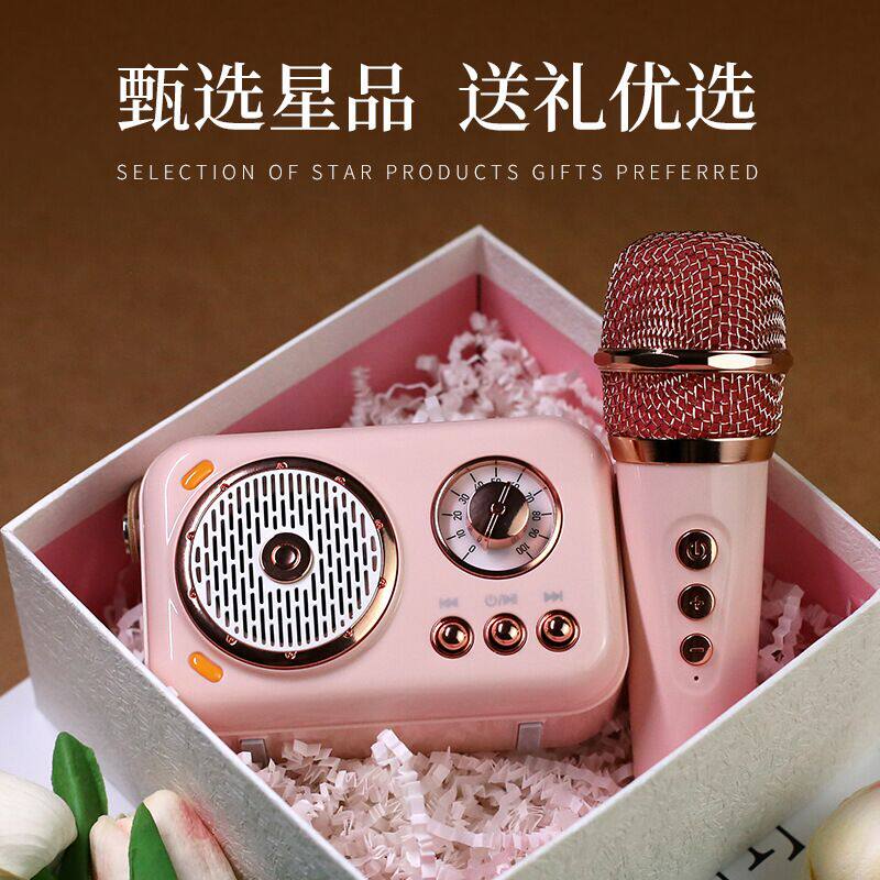 迷你便携式蓝牙音箱话筒套装儿童手机电视K歌户外麦克风音响一体