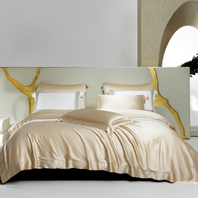 重磅奢华真丝四件套100%桑蚕丝手绣床单被套高端别墅丝绸床上用品