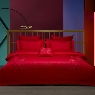 婚庆四件套140支埃及长绒棉纯棉结婚陪嫁高档刺绣床上用品 新中式