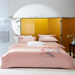 高端奢华重磅桑蚕丝手绘床单四件套100%真丝被套丝绸床上用品