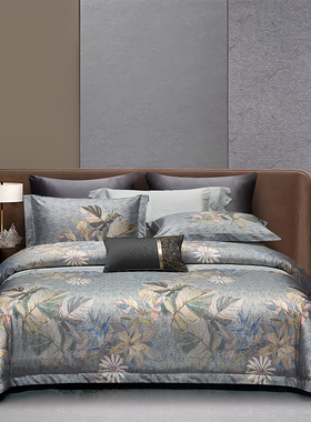 新中式进口200支GIZA87长绒棉四件套高端奢华纯棉裸睡印花四件套