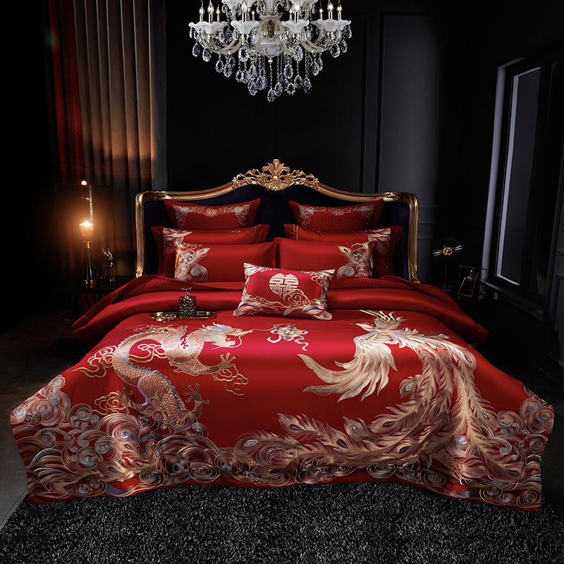 中式结婚140支全棉刺绣四件套