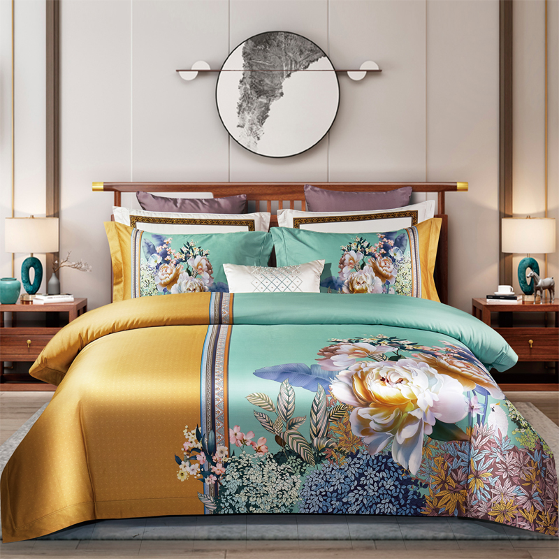 高端中式140支纯棉印花鸟四件套