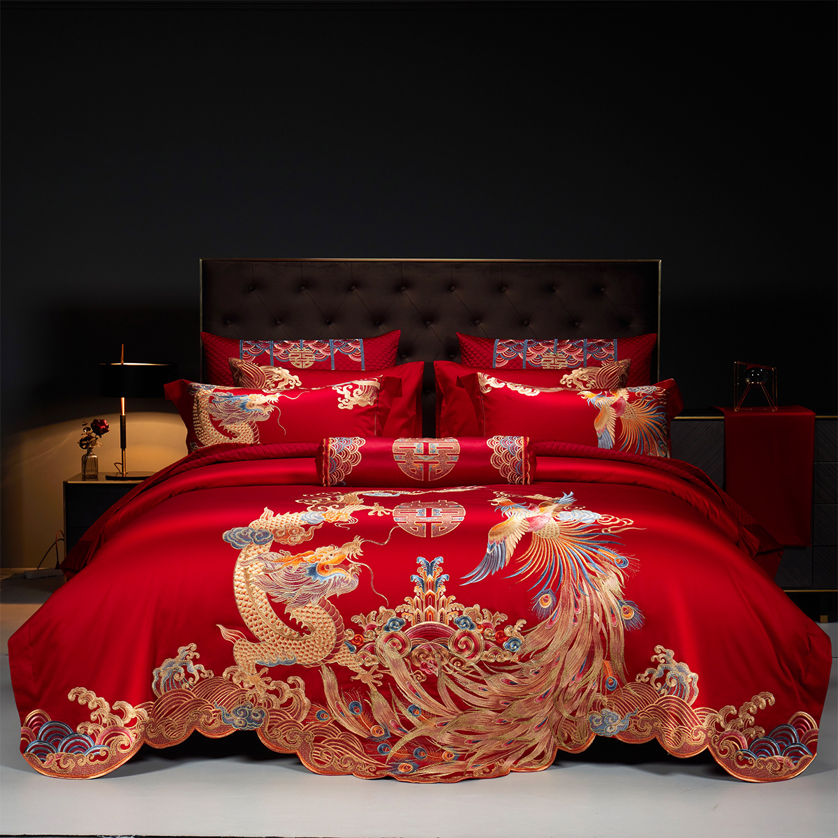 高档龙凤刺绣全棉婚庆四件套