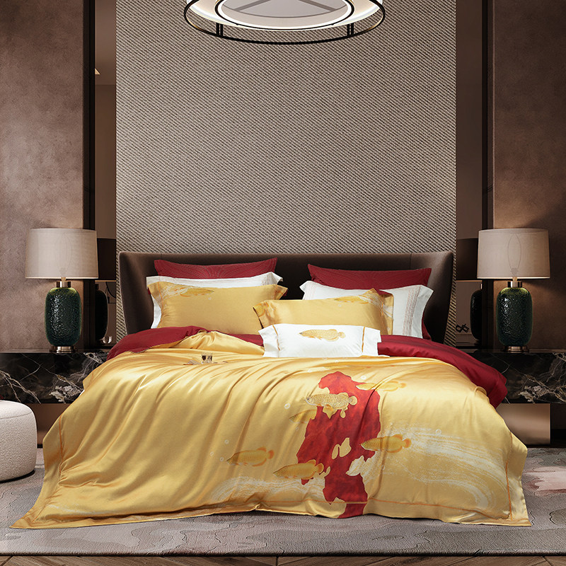 新中式高端140支真丝棉刺绣四件套奢华别墅全棉纯棉居家床上用品,床上用品,床品套件/四件套/多件套,淘宝优惠券,粉丝福利购,淘宝优惠卷