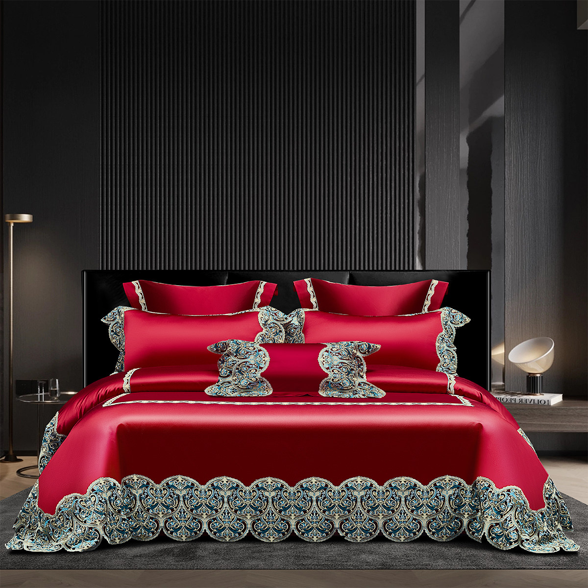 欧式高档全棉纯棉婚庆四件套140支真丝棉结婚礼陪嫁蕾丝床上用品