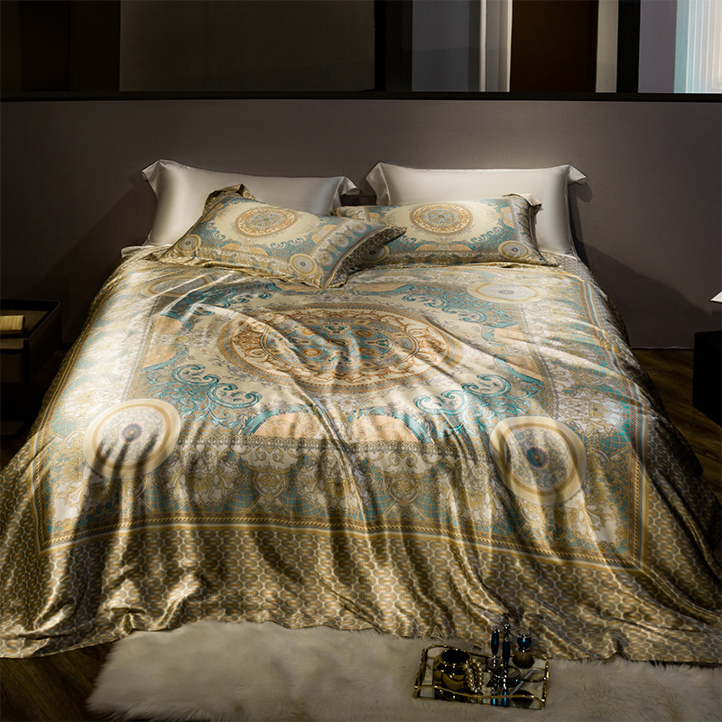 高端奢华重磅双宫茧桑蚕丝床单四件套100%真丝被套丝绸床上用品