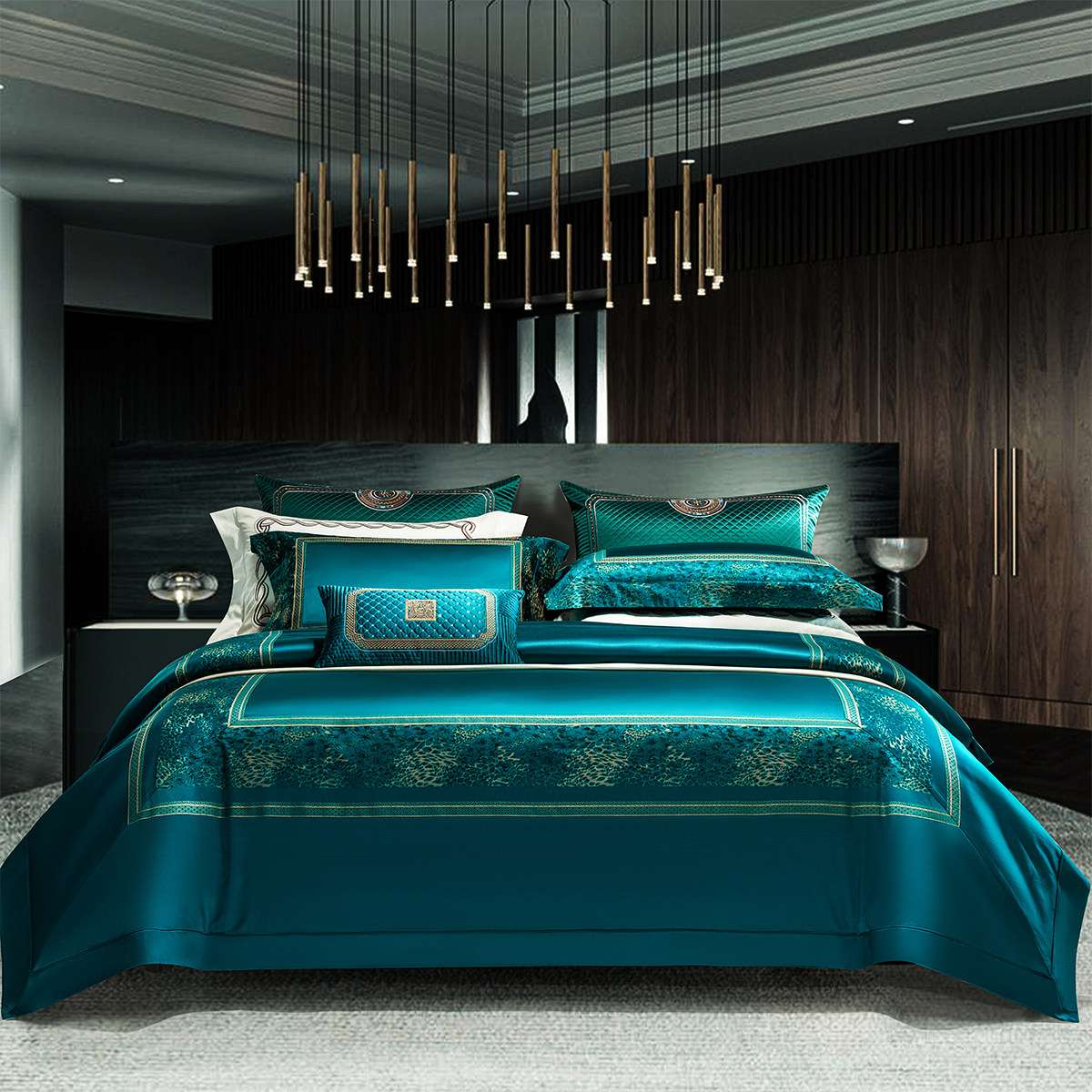 高端奢华150支长绒棉四件套高级感轻奢别墅色织提花纯棉床上用品