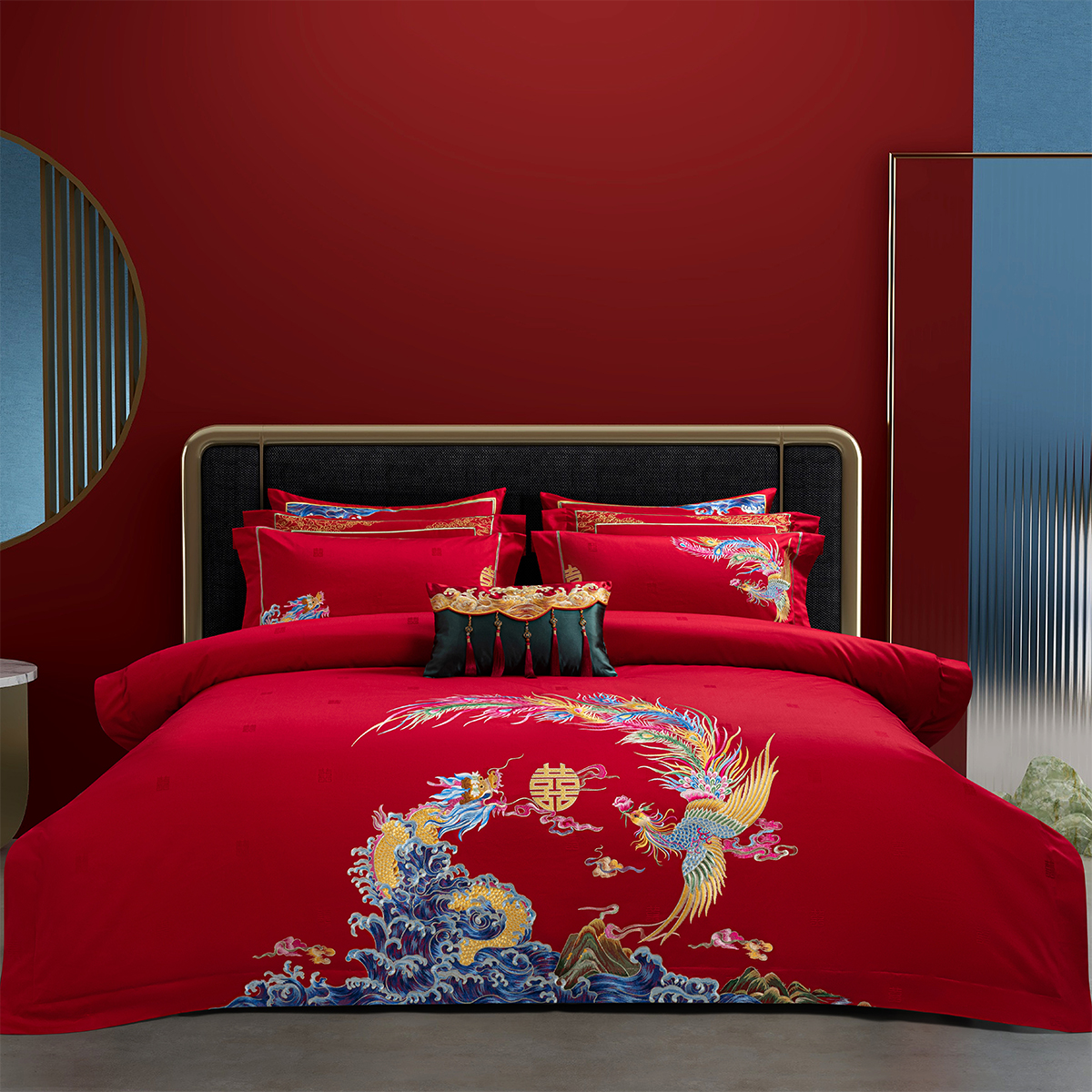 高档红色陪嫁龙凤婚庆全棉四件套
