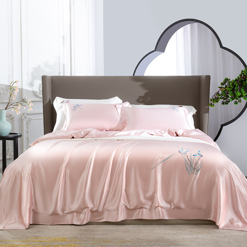 新中式重磅桑蚕丝床单四件套100%真丝粉色高端丝滑被套床上用品,床上用品,床品套件/四件套/多件套,淘宝优惠券,粉丝福利购,淘宝优惠卷