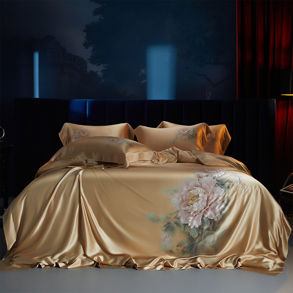 新中式32姆米真丝四件套重磅100%桑蚕丝刺绣被套别墅丝绸床上用品,床上用品,床品套件/四件套/多件套,淘宝优惠券,粉丝福利购,淘宝优惠卷