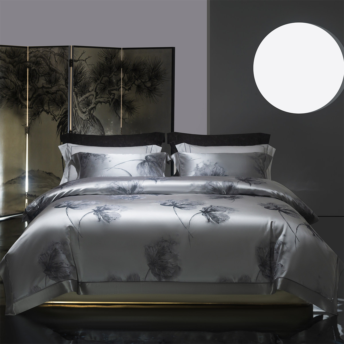 重磅真丝四件套100%桑蚕丝色织提花床单被套奢华别墅丝绸床上用品