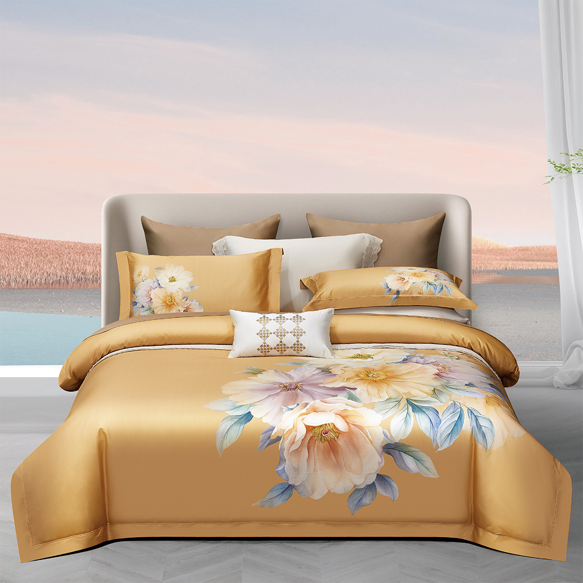 140支埃及长绒棉古典四件套新中式全棉印花被套高级别墅床上用品