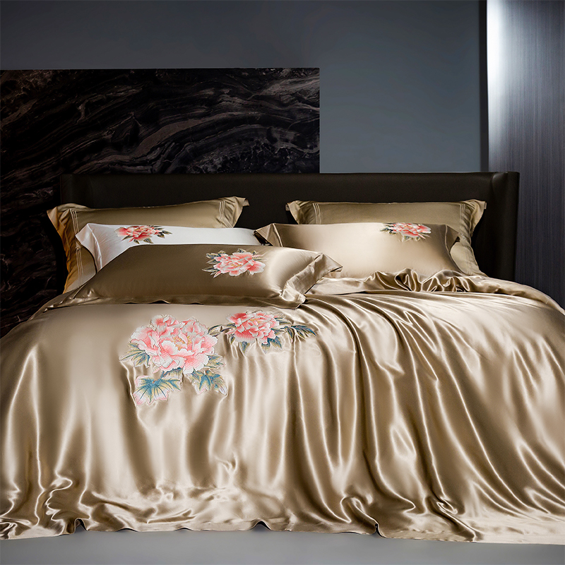 高端重磅刺绣双面真丝四件套