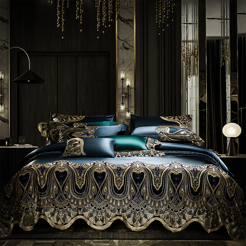 欧式高端140支蕾丝真丝棉四件套