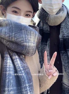 1sn情侣款围巾2025冬季保暖围脖男女礼物盒装围巾加长厚款学生