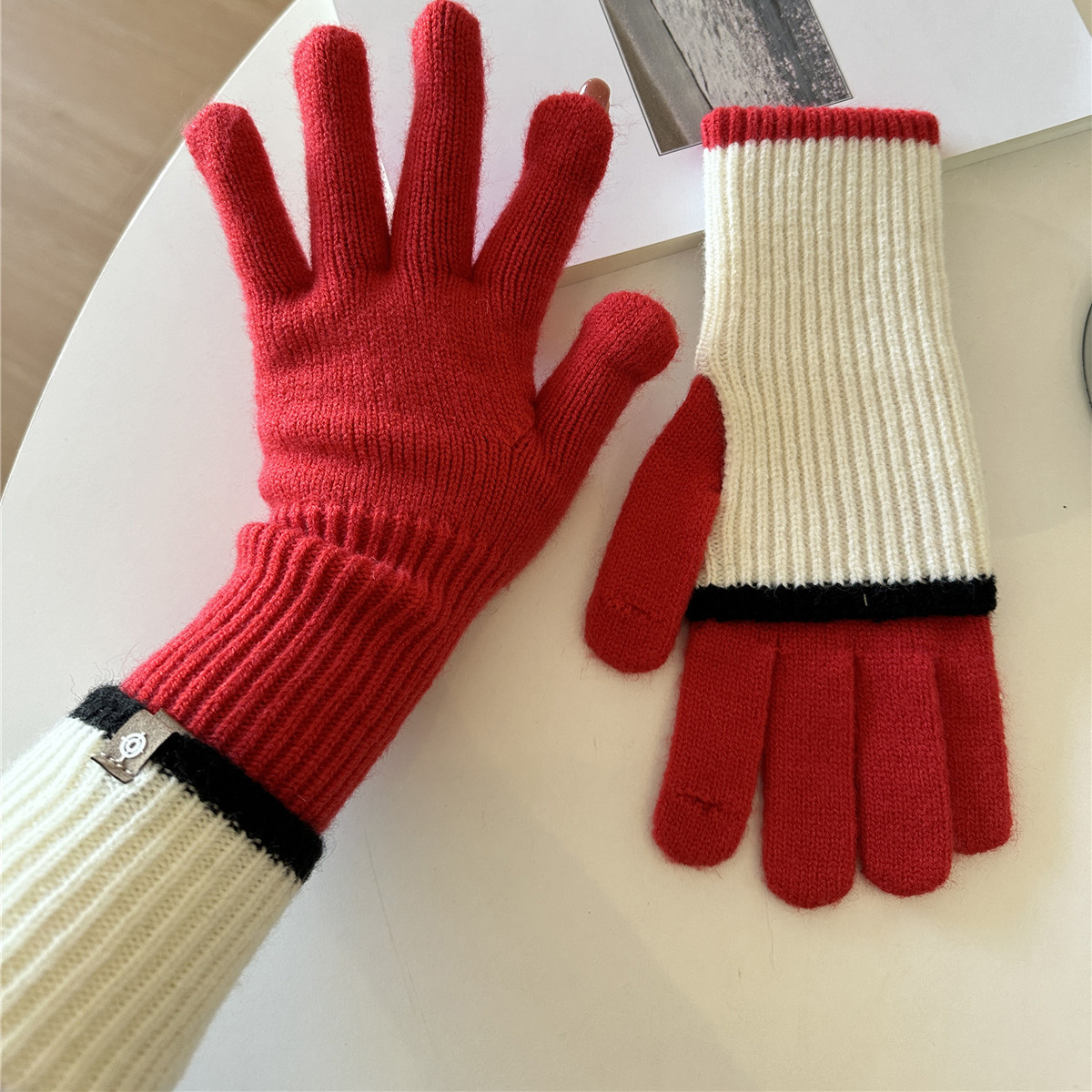 1sn毛线针织加厚保暖防寒手套女
